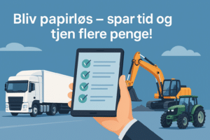 Viser en tablet og en lastbil.
