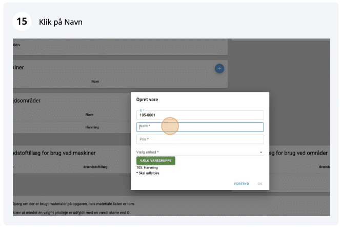 Opret vare og give Navn og Pris