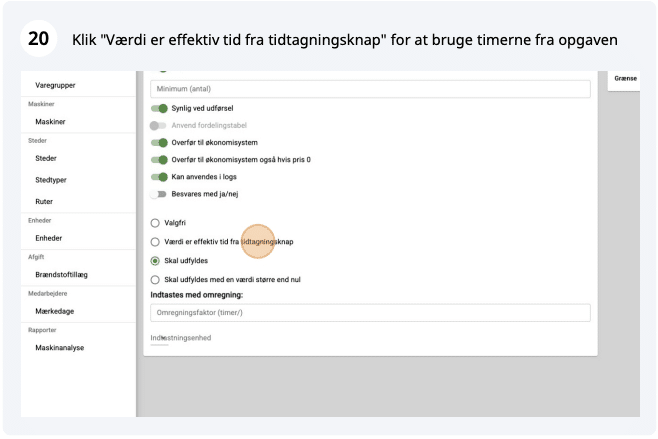 Angiv knappen til at følge "Værdi er effektiv fra tidstagningsknap