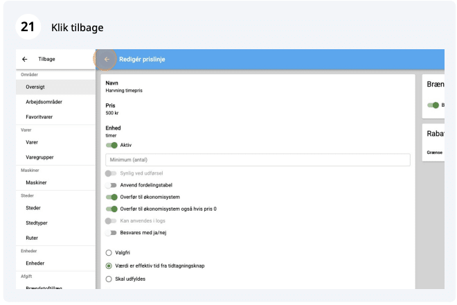 Rediger prislinje og angiv Minimums antal