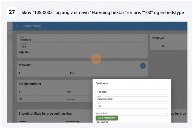 Angiv ID under Opret vare