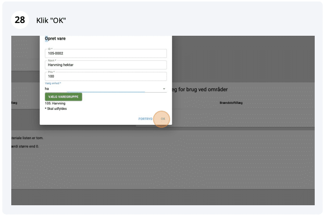 Vælg varegruppe og klik ok