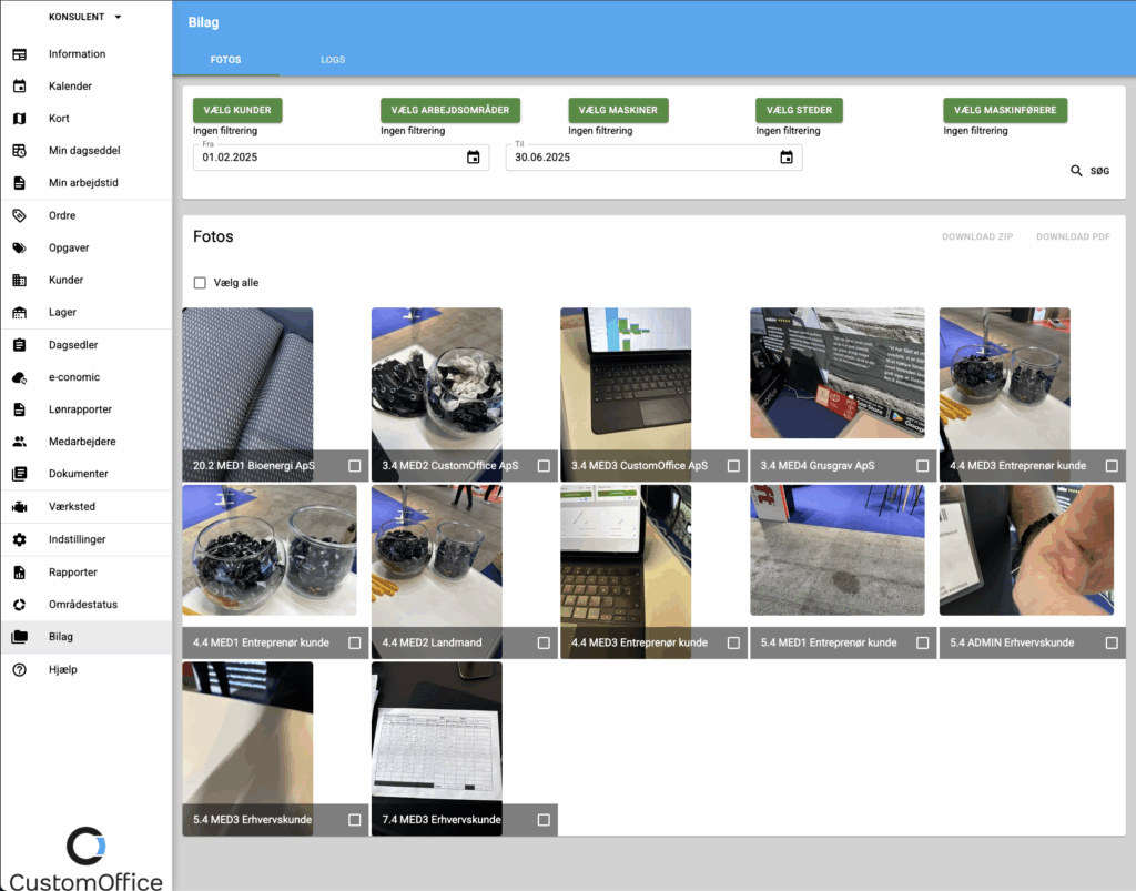 Download billeder i CustomOffice under Bilag