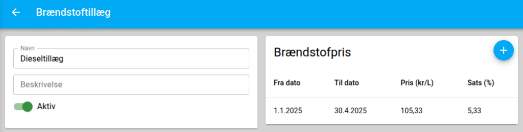 Eksempel på brændstofpris i CustomOffice